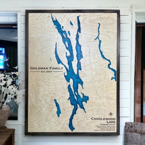 Carte 3D du lac Candlewood Lake, Connecticut | Carte topographique | Décoration nautique | Art cartographique, mariage, pêche, voile, cadeau