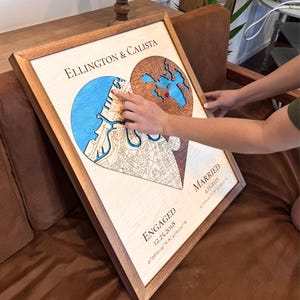 Hochzeitsgeschenke, Zwei Orte Herz Puzzle Map Holzgerahmte Wandkunst, personalisierte Hochzeitsgeschenke für Paare, Geschenk zum 5. Jahrestag für die Frau