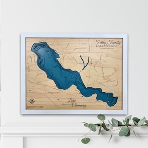 Lake Chemung, Custom Wood Map, Lake House Decor, Lake Map, Wood Lake Map, Custom lake map, Depth Map, Cabin Decor,