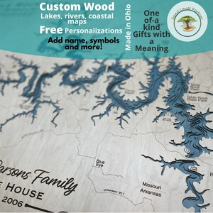 ANY LAKE Customized Wood Map, River or Coastline Wood Laser Engraved Map, Contour map, Lake house decor, 3D Custom Lake art, lake sign image 10