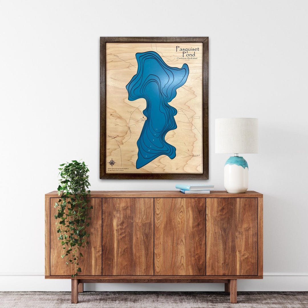 Pasquiset Pond Custom Wood Map, 3D Wall Art, Contour Map Lake House ...