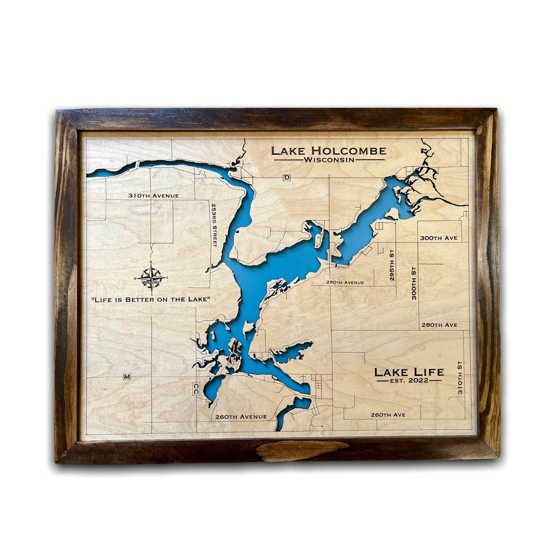 Lake Lake House Decor,custom Wood Map, Depth Map, Wood Map
