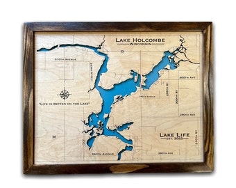 Lake Holcombe, Lake House Decor,Custom Wood Map, depth map, wood map, Custom Lake Map, Cabin Lake Map, 3d lake map