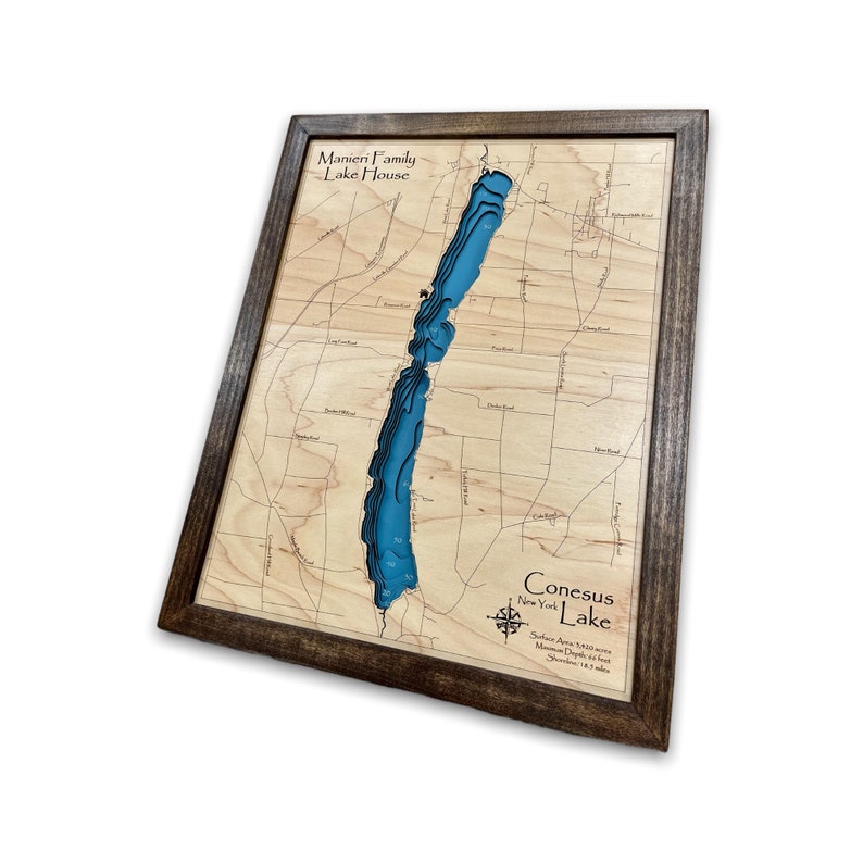 Conesus Lake Custom Lake Map Nautical Decor Lake House Etsy