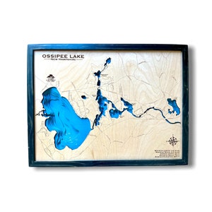 Ossipee-meer, (kies je ontwerp), decor meerhuis, aangepaste houten kaart, decor meerhuis, aangepaste meerkaart, kaart hutmeer, meerhuis