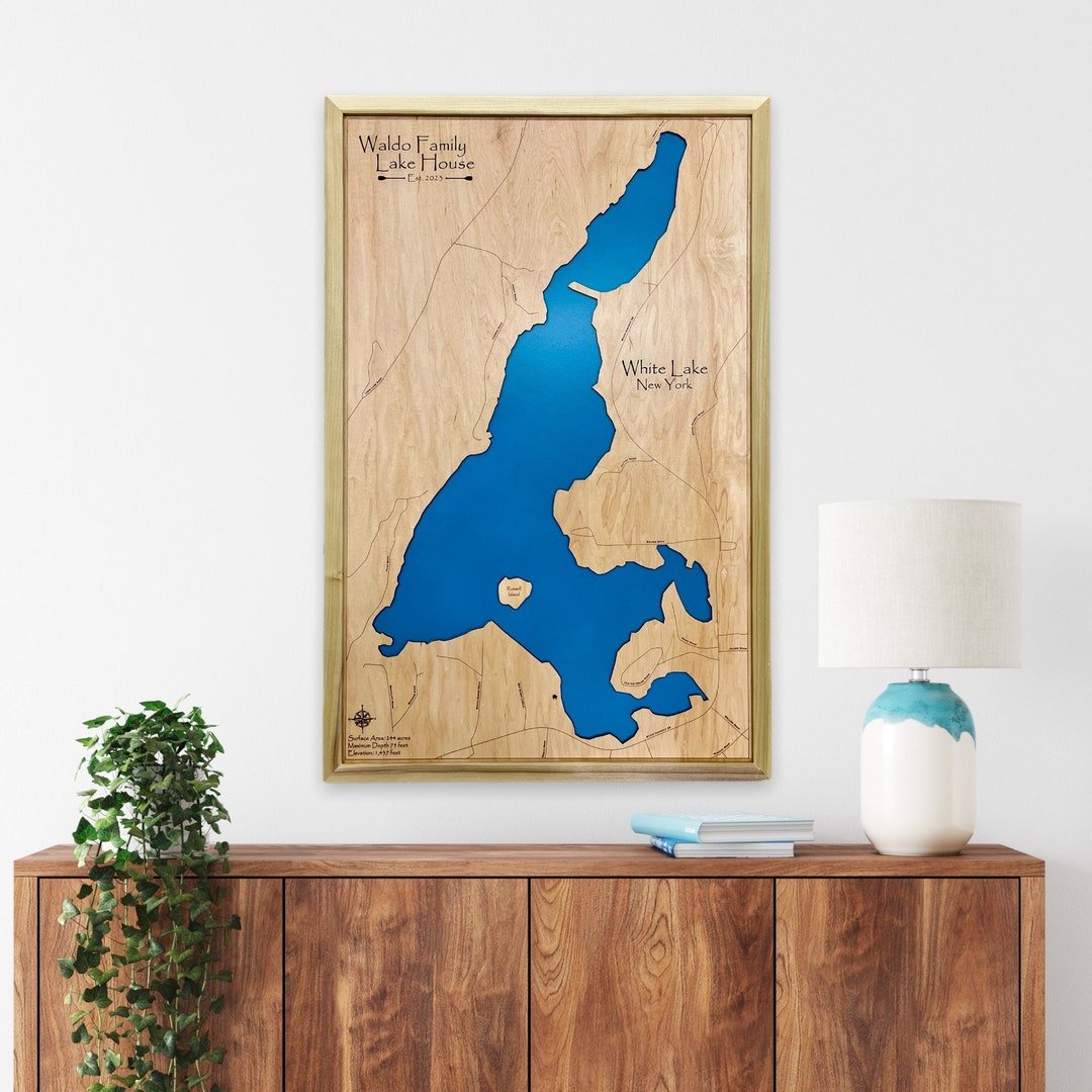 White Lake, New York Custom Lake Map Nautical Decor Lake House Decor