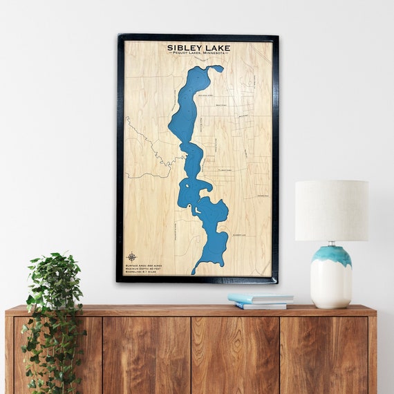 Sibley Lake Custom Lake Map Nautical Decor Lake House Etsy