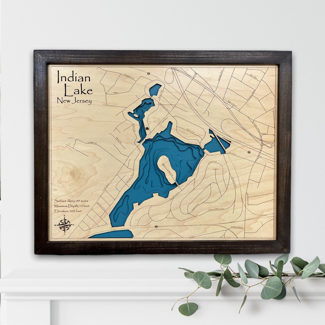 Indian Lake | Custom Lake Map | Nautical Decor | Lake House Decor ...
