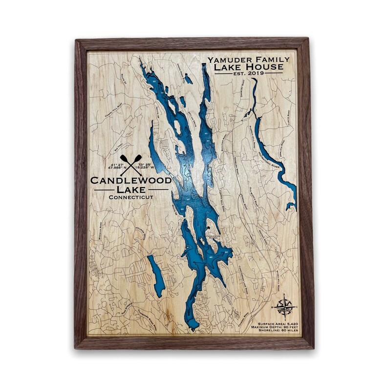 Candlewood Lake Connecticut 3D Lake Map Topographic Map Etsy