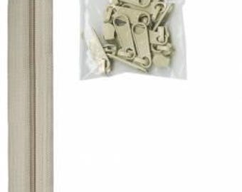 By Annie Zippers by the Yard - 4 yards of 16mm #4.5 Zipper Chain and 16 Ex-Large Pulls - NATURAL