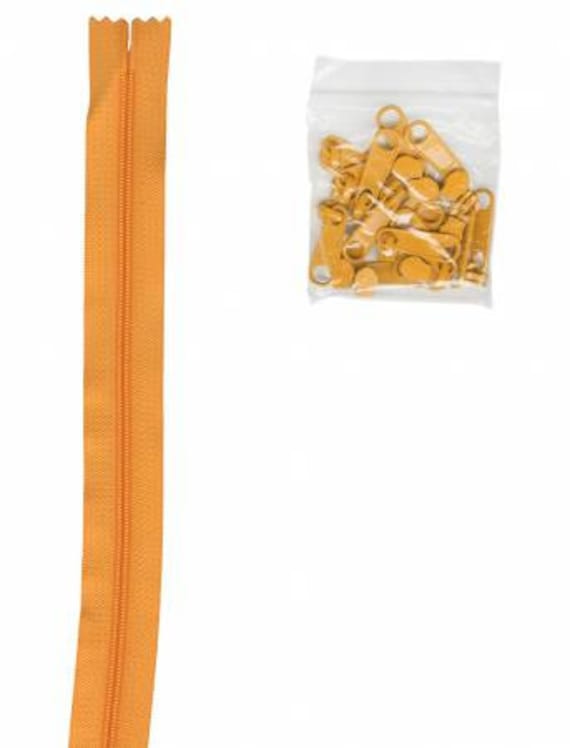4 yards of 16mm #4.5 zipper chain and 16 Extra-Large Coordinated Pulls - Papaya 4 yards of 16mm #4.5 zipper chain and 16 Extra-Large Coordinated Pulls - Papaya