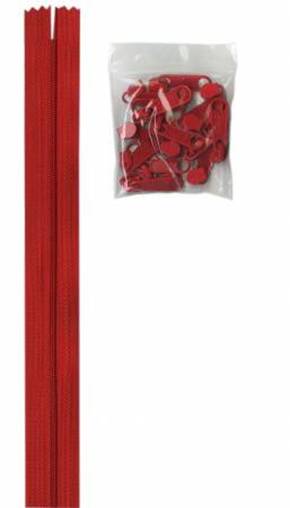 4 yards of 16mm #4.5 zipper chain and 16 Extra-Large Coordinated Pulls - Atom Red 4 yards of 16mm #4.5 zipper chain and 16 Extra-Large Coordinated Pulls - Atom Red