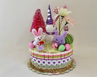 BUNNY Rabbit EASTER assemblage OOAK Box mixed media kitsch retro Easter box Bunny Rabbit vignette decor