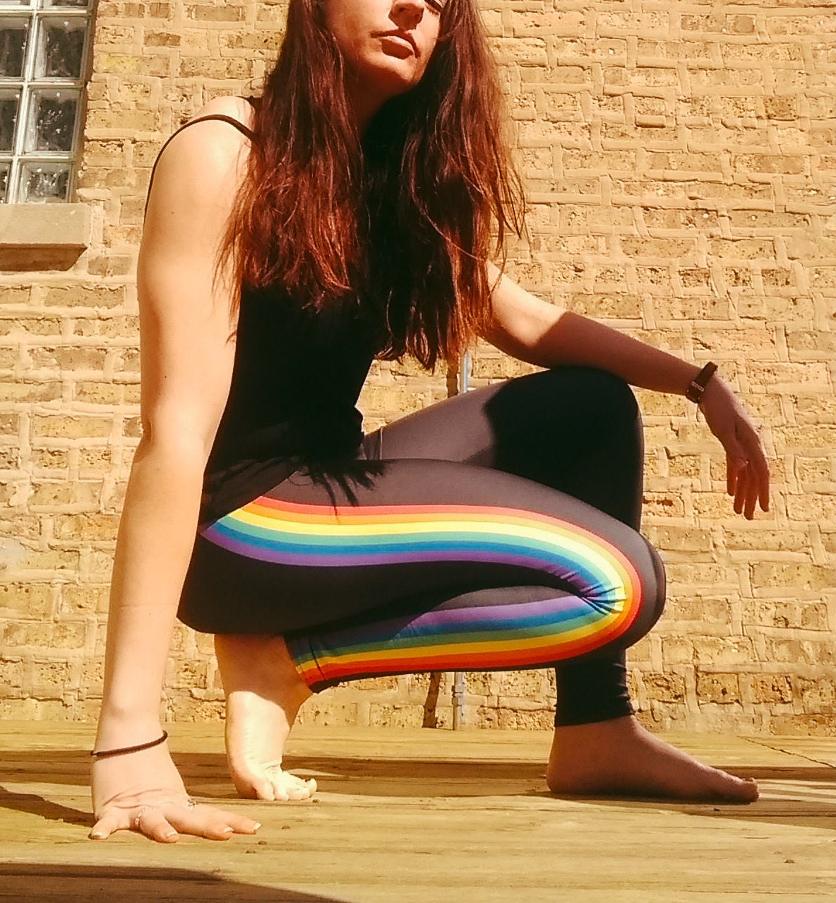 Rainbow Striped Full Length Yoga Pant Leggings (Medium) at