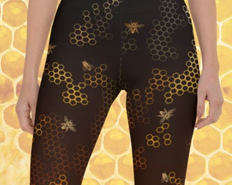 Honey Bee Leggings / Save the Bees / Honeycomb Leggings