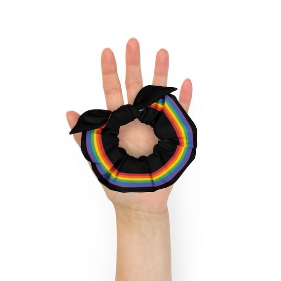 Rainbow Recycled Polyester Scrunchie: Removable Bow Detail