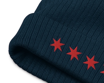 Recycled Chicago Sterne Mütze mit Bündchen