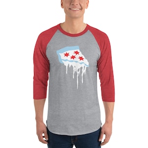 Deep Dish Chicago Baseball Tee / The Chicago flag as pizza