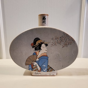 Kikukawa Sake Decanter featuring a Geisha woman by Utamaro Kitagawa