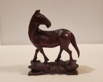 Chinese Box Wood Carved Horse with glass eyes