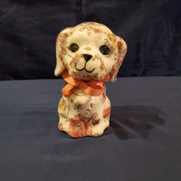 Floral Paper-Mache over ceramic Dog or Puppy