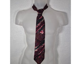 Gant Mens Silk Tie Burgundy Purple Teal Abstract Geometric Made in USA Vintage