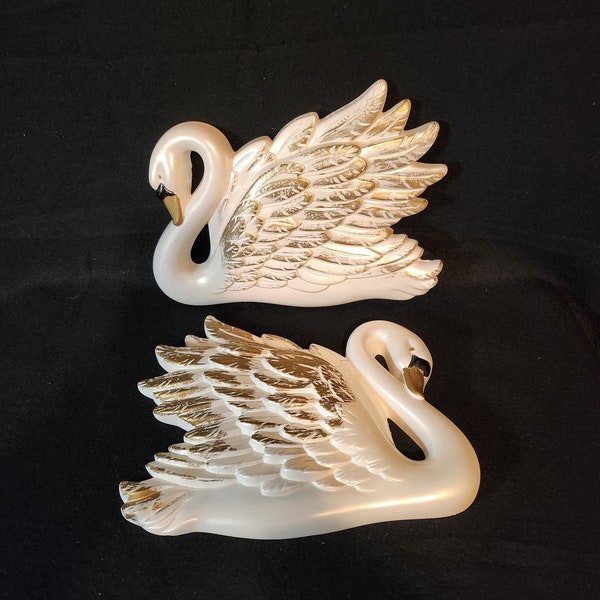 Miller Studios Chalkware Swan Pair of Wall Hangings - 1968