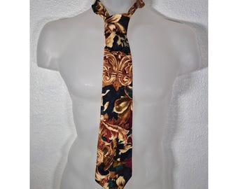 Krawat męski jedwabny z kolekcji Cellini w stylu barokowym, kwiatowy, złoty, bordowy, granatowy, wyprodukowany w USA
