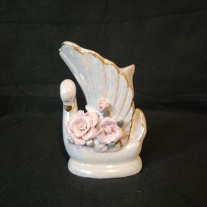 Lusterware Swan with Roses Vase or Planter