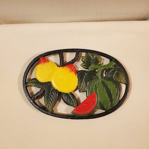 Cast Iron Trivet with hand painted fruit