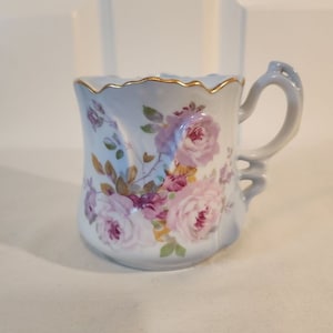Nippon Light Blue With Roses Mustache Mug - Japan
