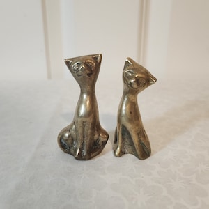 Miniature Brass Pair of Cats Figurines - 3&quot; Tall