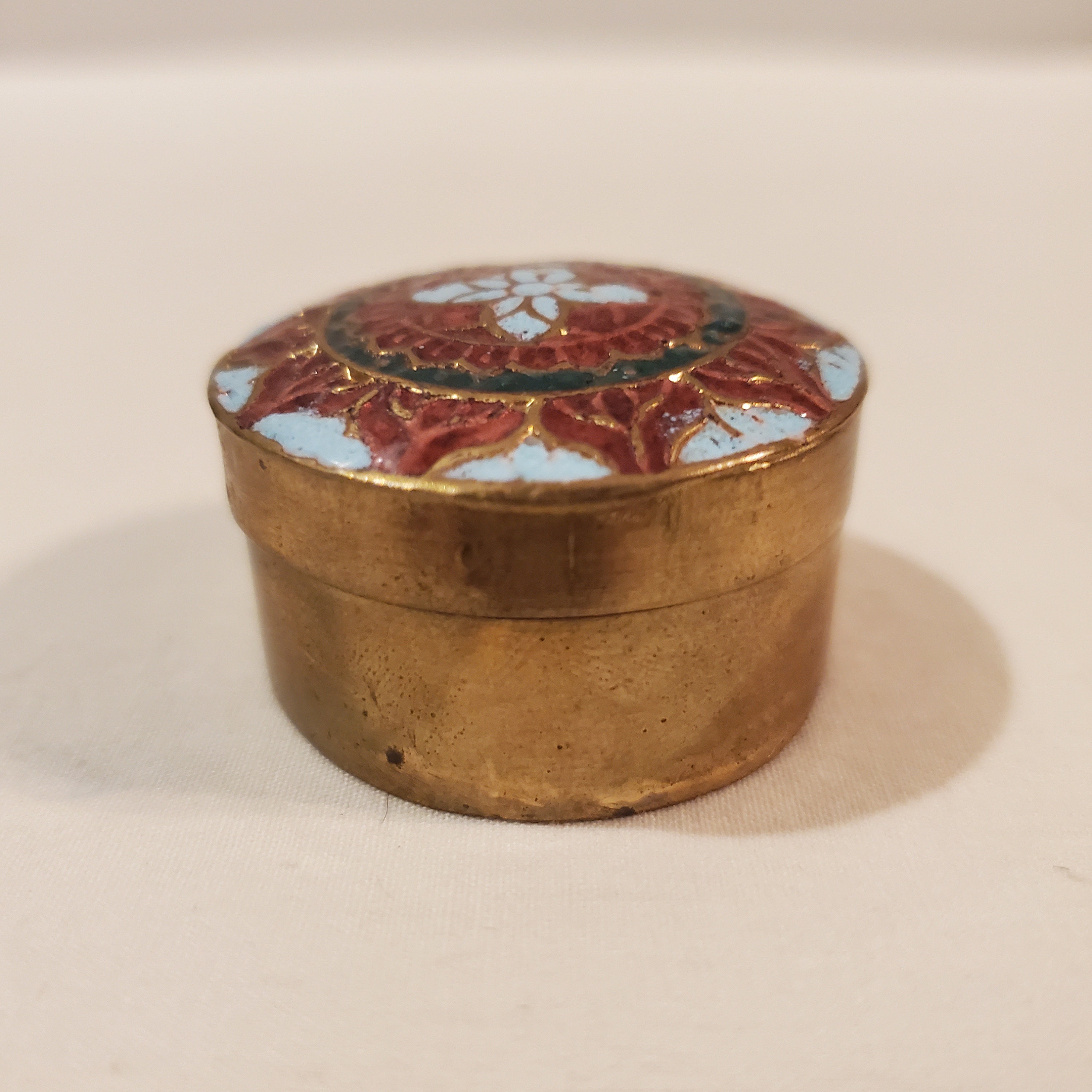 Brass Pill Box with Enamel Floral Design India Etsy