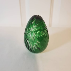 Magda Nemeth Emerald Green Cut To Clear Glass Egg Paperweight - Signed and Numbered
