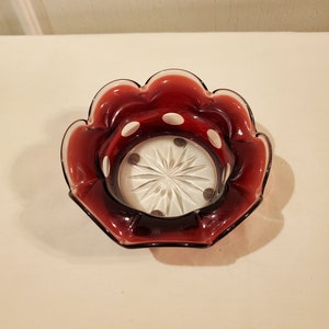 Small Ruffled Cranberry Glass dish or ash tray