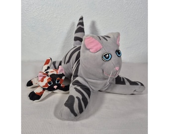Vintage Tonka Pound Purries Grey Tabby Cat Plush with Galoob Calico Kitten