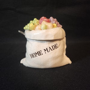 Lefton Jelly, Jam, Condiment Dish - Sack of Fruit &quot;Home Made&quot; #3906