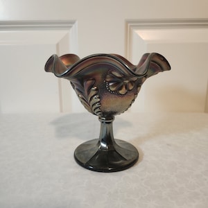 Northwood Iridescent Amber Carnival Glass Compote