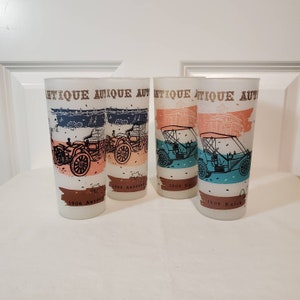 Anchor Hocking Antique Autos Frosted Highball Glasses - Set of 4