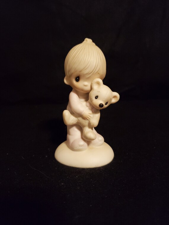 Precious Moments Figurine Jesus Loves Me Boy hugging teddy | Etsy