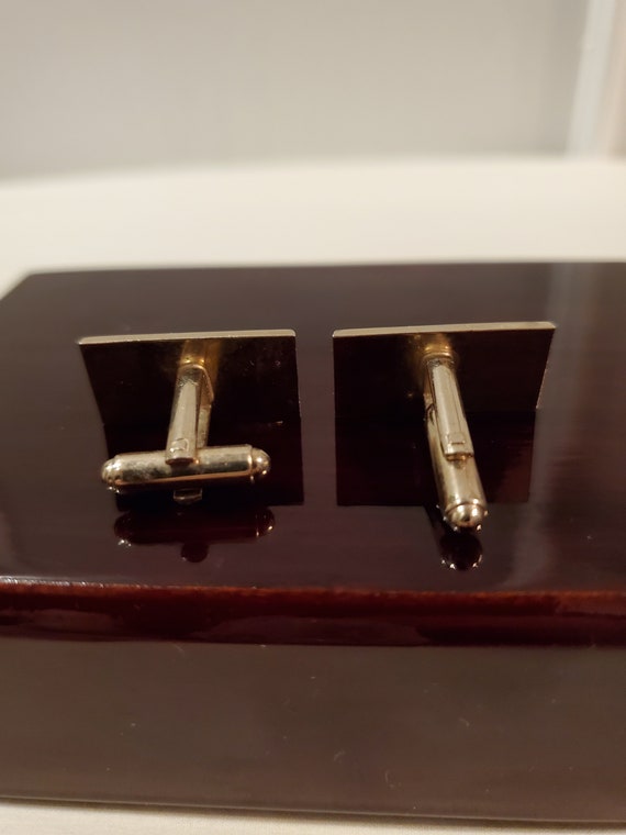 Rectangle Weave pattern Men's Cuff links - Gold t… - image 4