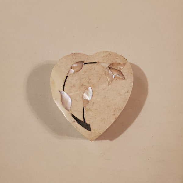 Heart Shaped Marble with Mother of Pearl Inlayed Trinket Box - Made in India