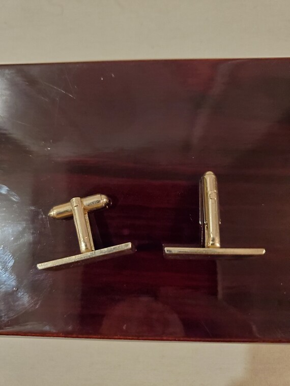 Rectangle Weave pattern Men's Cuff links - Gold t… - image 3