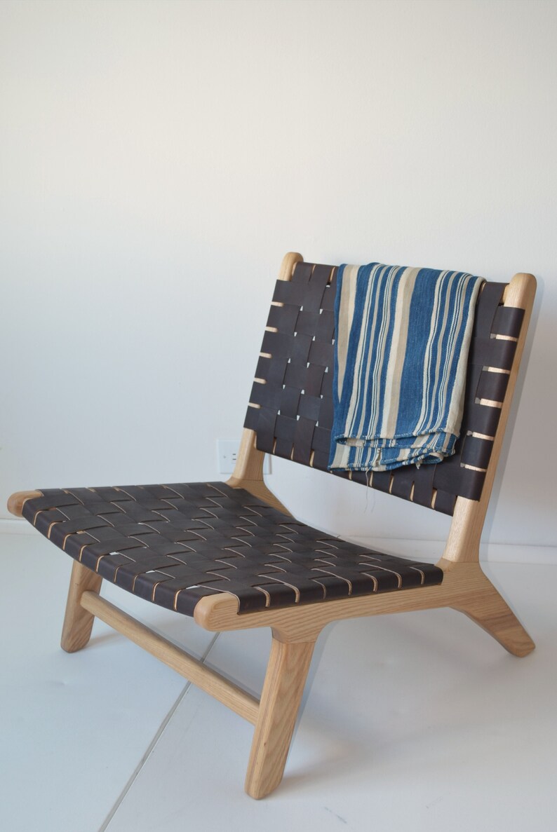 Woven Leather lounge chair Etsy
