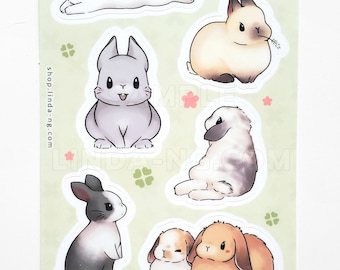 Bunny rabbits natural vinyl kiss-cut 4x6" sticker sheet