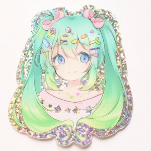 Sticker kawaii scintillant Decora Miku, 3 po.