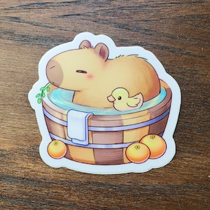 Autocollant en vinyle Capybara Bath kawaii chibi 3"
