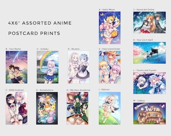 Assorted anime print, 4x6" holographic shiny postcard