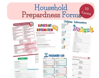 Printable Household Preparation Files, Digital Forms for Household Organization, Instant Download, Organize and Prepare