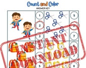 Count and Color Matching Game Childrens Back To School Activity and Game